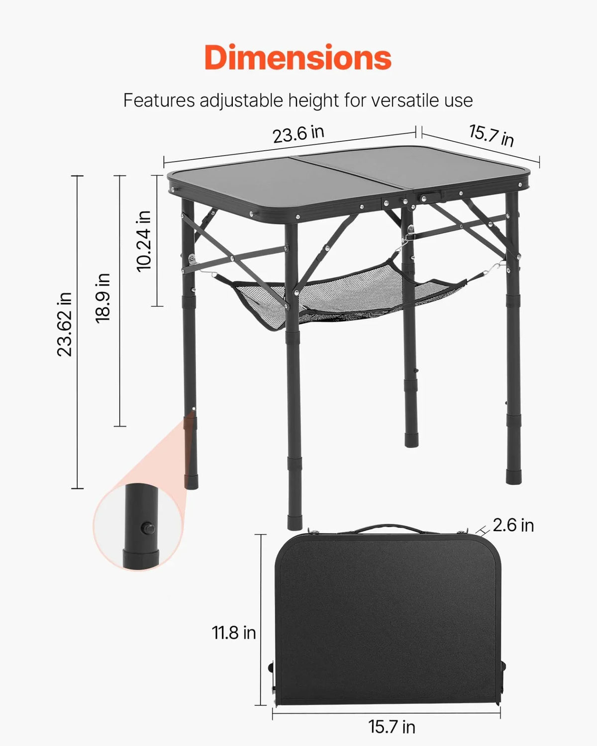 2ft Folding Portable Camping Table Aluminum Outdoor Table Adjustable Height - View 3
