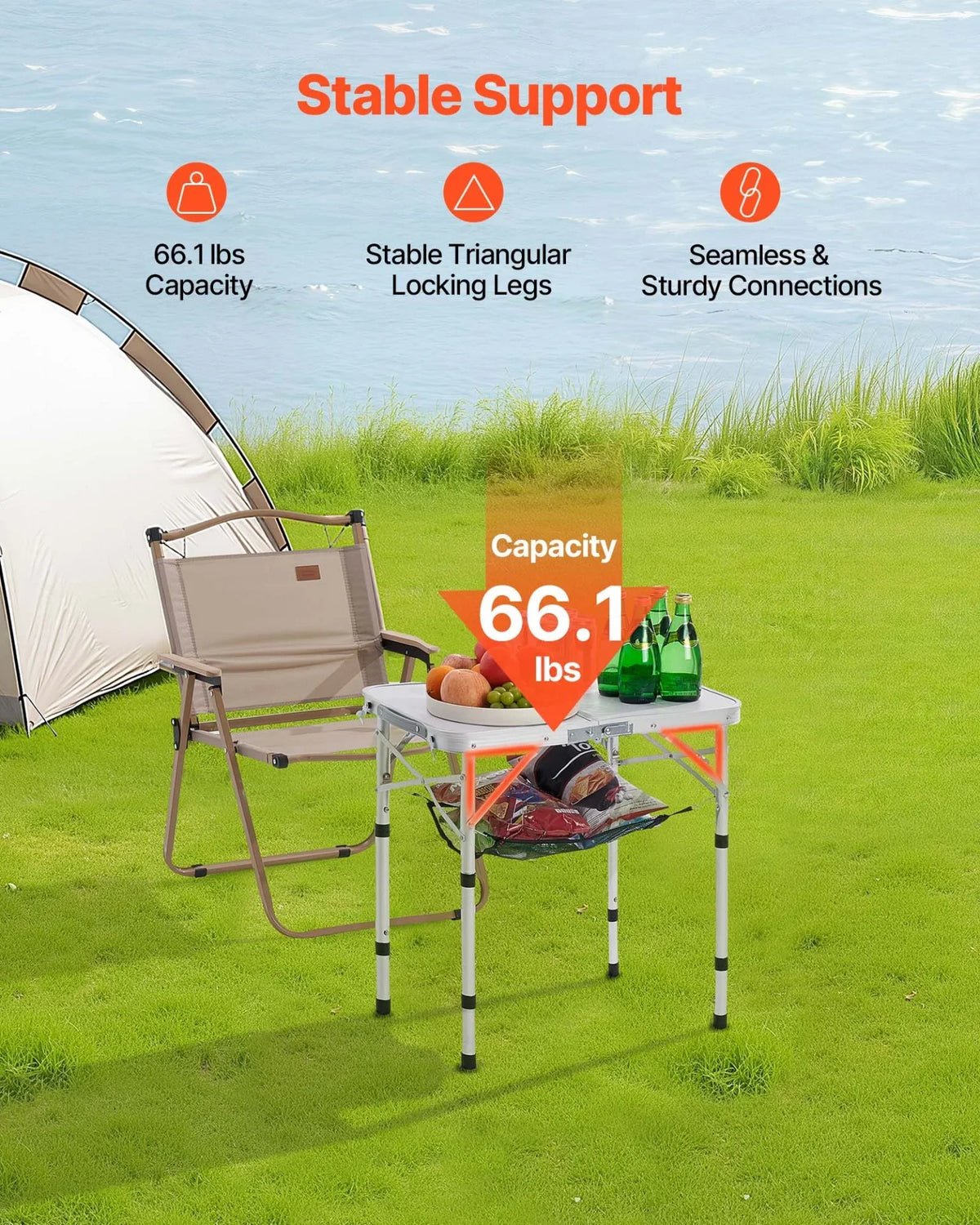 2ft Folding Portable Camping Table Aluminum Outdoor Table Adjustable Height - View 2