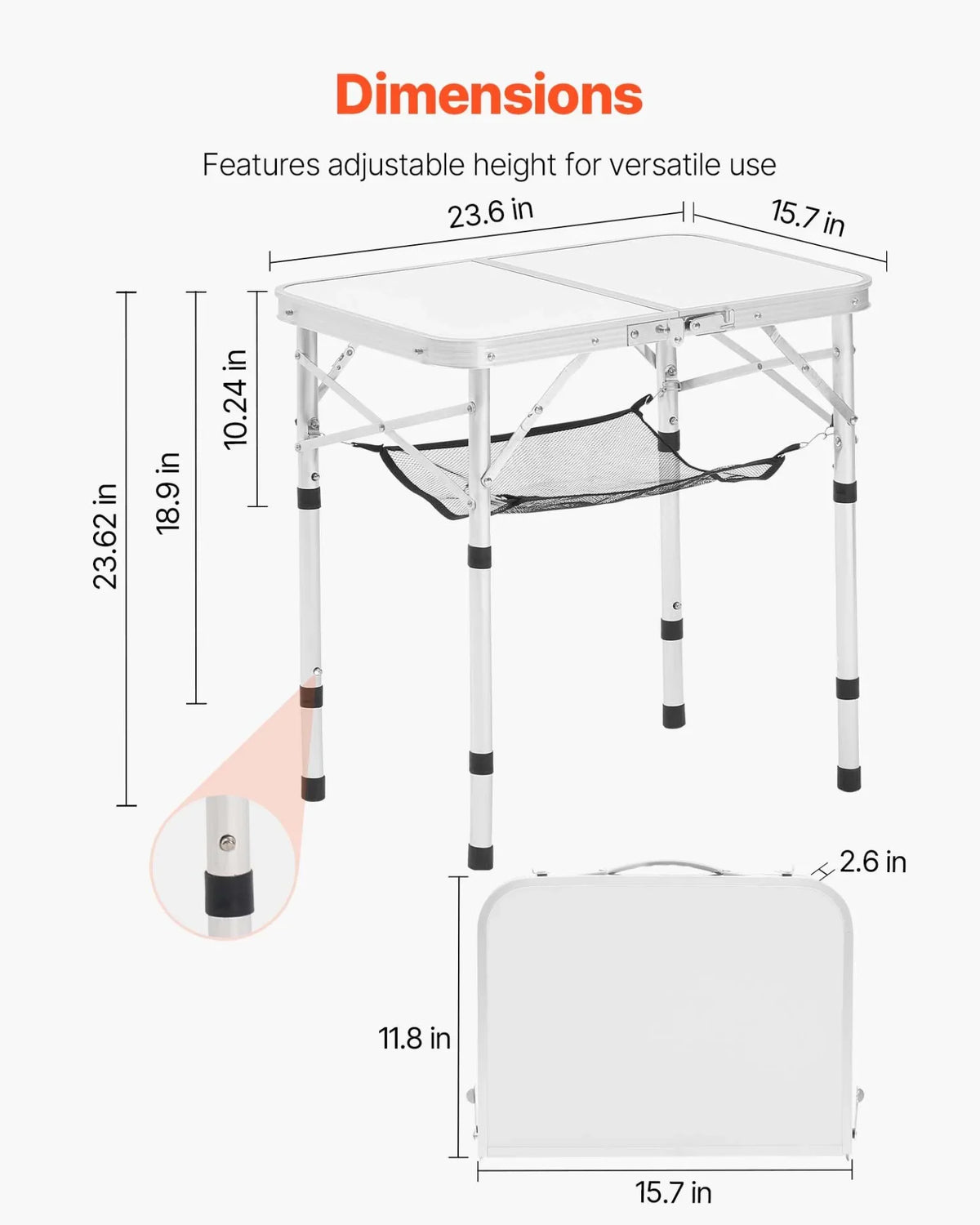 2ft Folding Portable Camping Table Aluminum Outdoor Table Adjustable Height - View 3