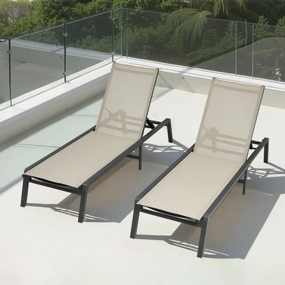 2Pcs Foldable Chaise Lounge Chair Adjustable Back Outdoor Pool Sun Tanning Chair