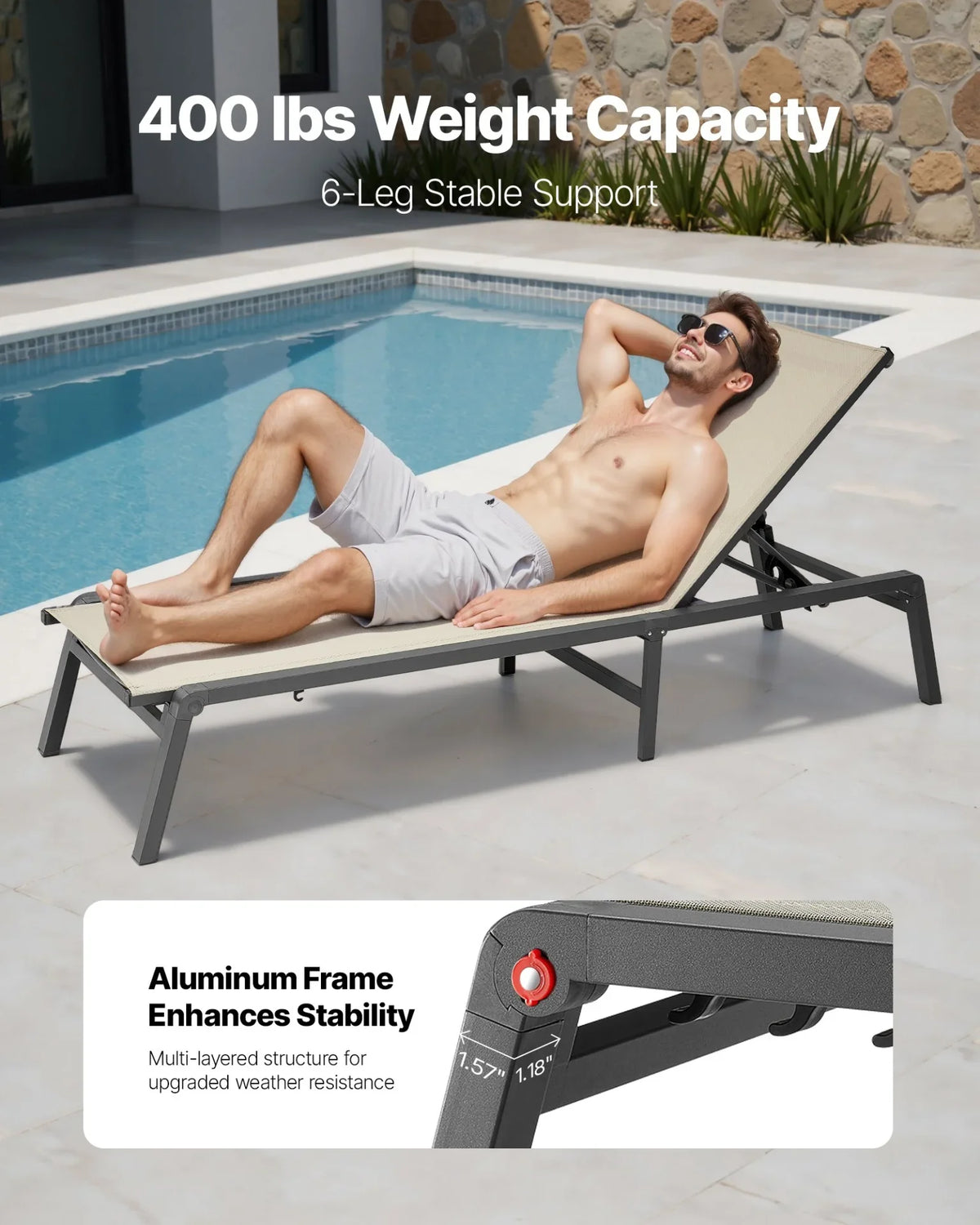 2Pcs Foldable Chaise Lounge Chair Adjustable Back Outdoor Pool Sun Tanning Chair - View 2