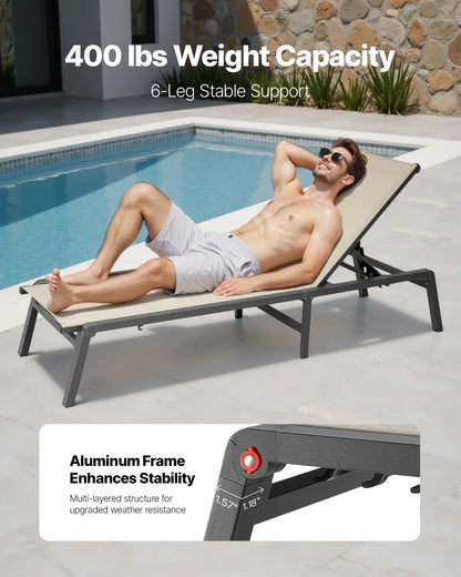 2Pcs Foldable Chaise Lounge Chair Adjustable Back Outdoor Pool Sun Tanning Chair - View 2