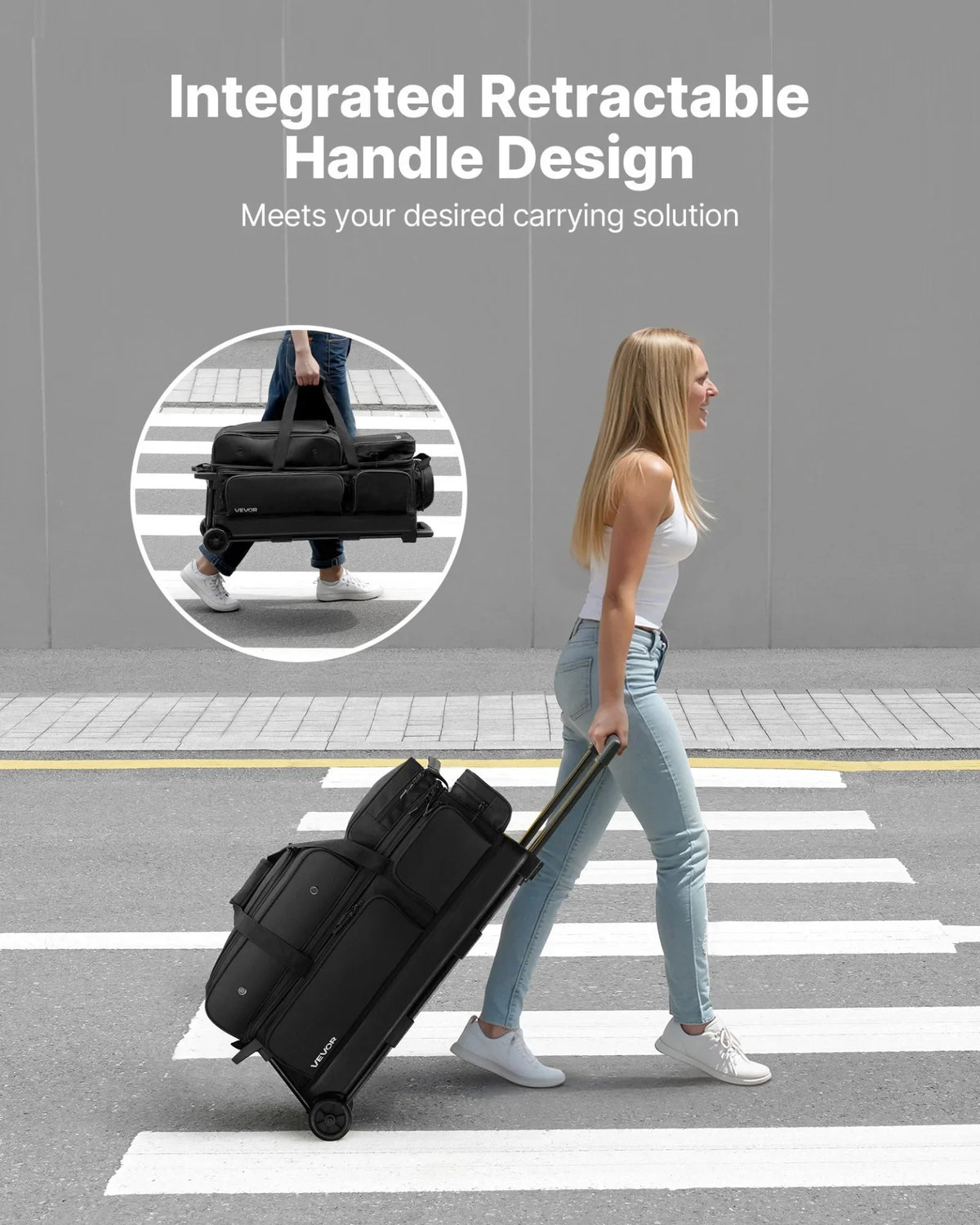 3 Ball Bowling Bag with Wheels Double Roller Bowling Bag with Shoe Compartment - View 6