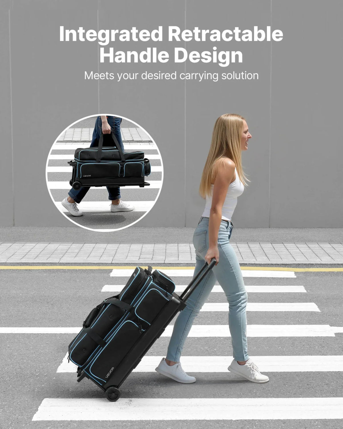 3 Ball Bowling Bag with Wheels Double Roller Bowling Bag with Shoe Compartment - View 5