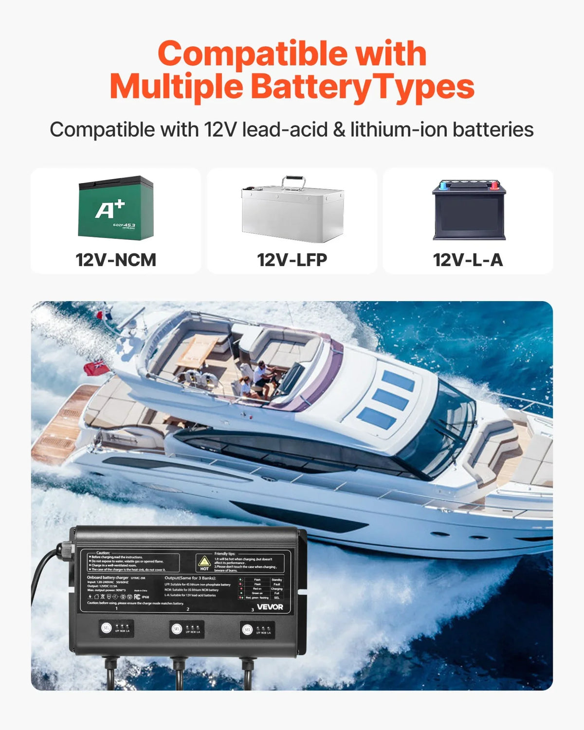 3-Bank 5A 12V Smart Marine Battery Charger Onboard IP68 Waterproof Boat RV Yacht - View 2