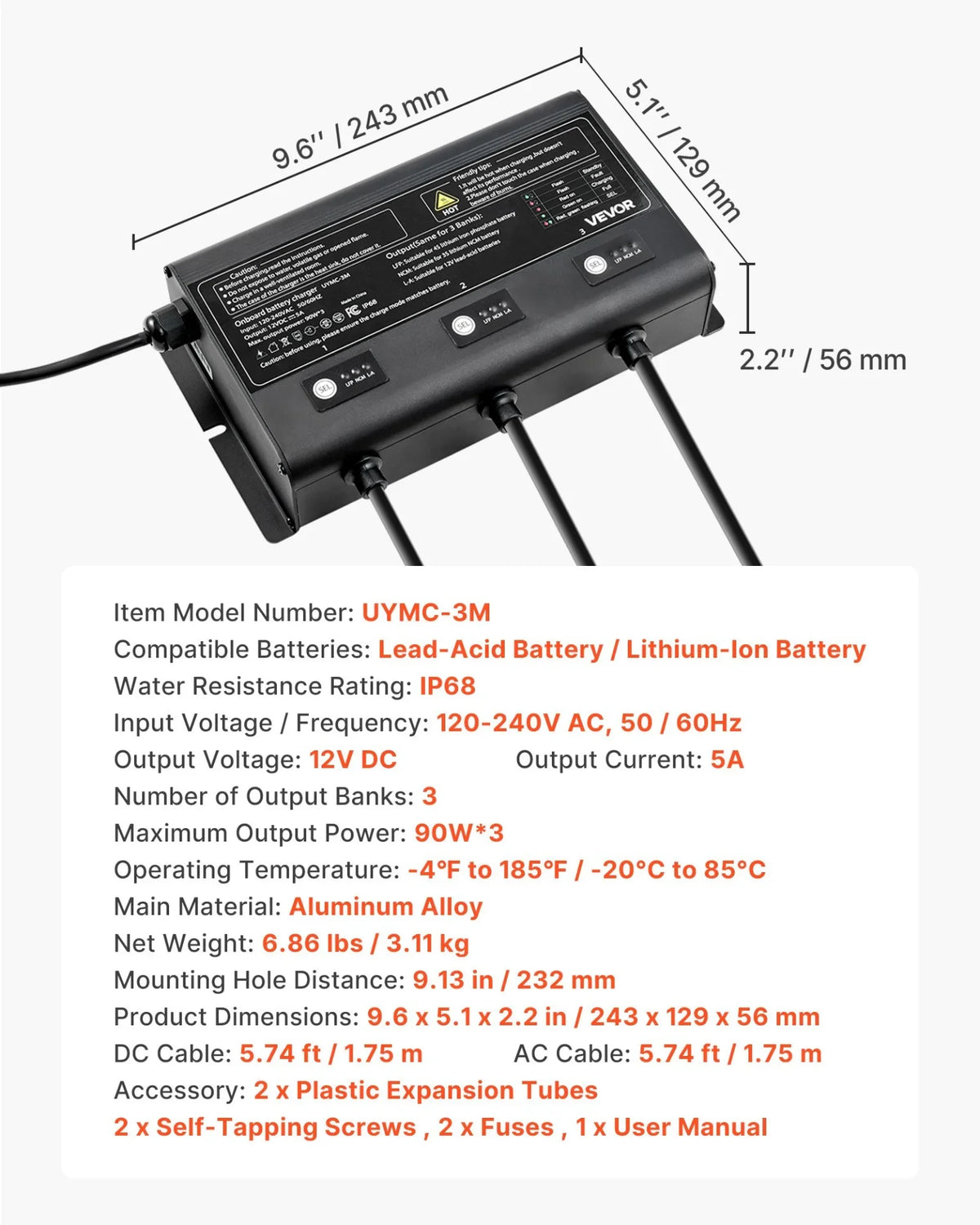 3-Bank 5A 12V Smart Marine Battery Charger Onboard IP68 Waterproof Boat RV Yacht - View 7