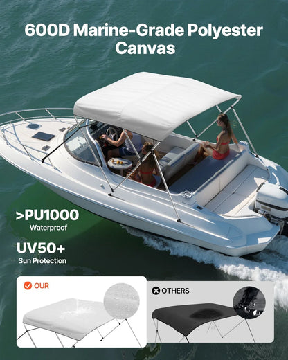 3 Bow Boat Bimini Tops 6'Lx(67"-72")W x 46"H Awning Canopy Light Grey