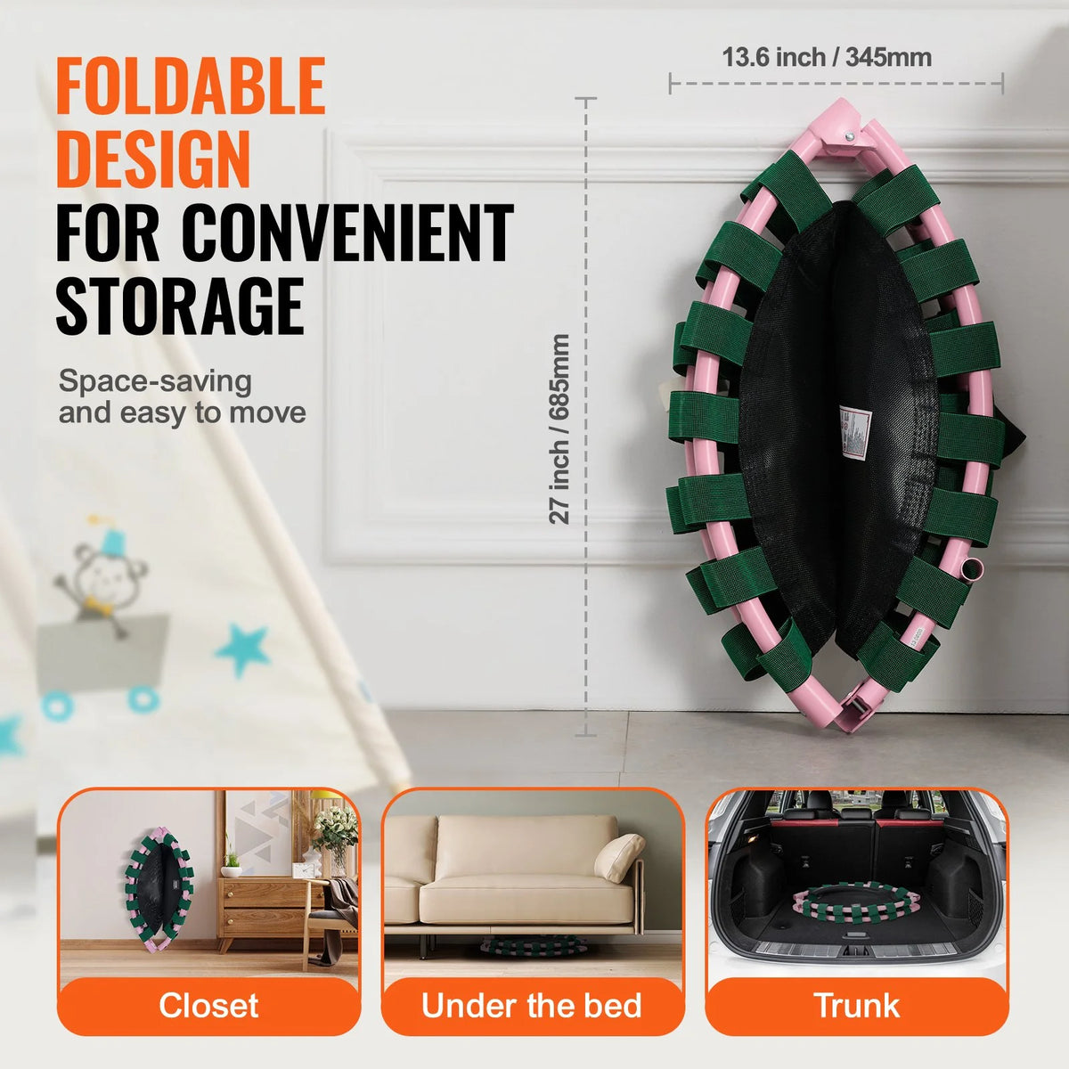 36" Trampoline for Kids Foldable Mini Toddler Trampoline Indoor Outdoor - View 3
