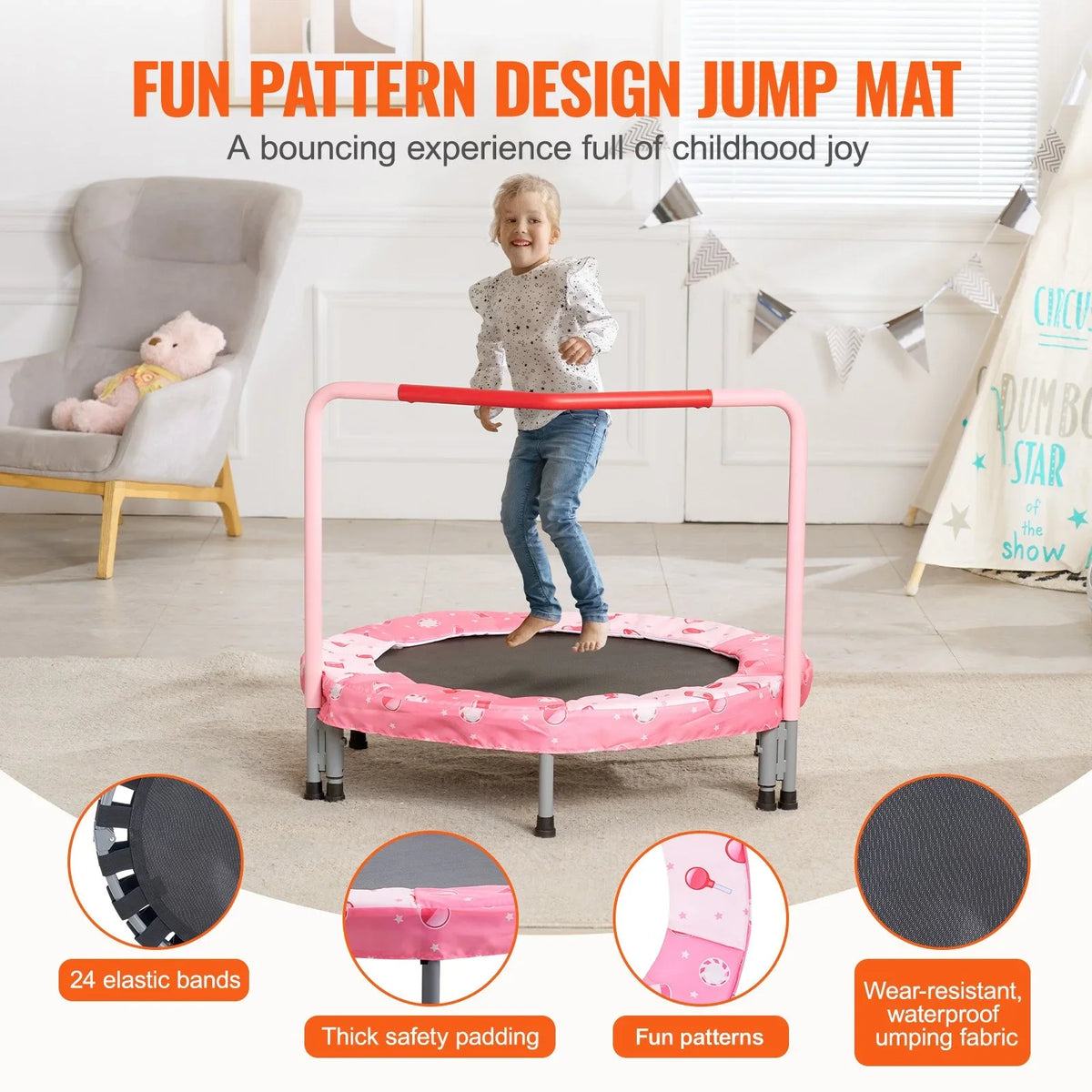 36" Trampoline for Kids Foldable Mini Toddler Trampoline Indoor Outdoor - View 3
