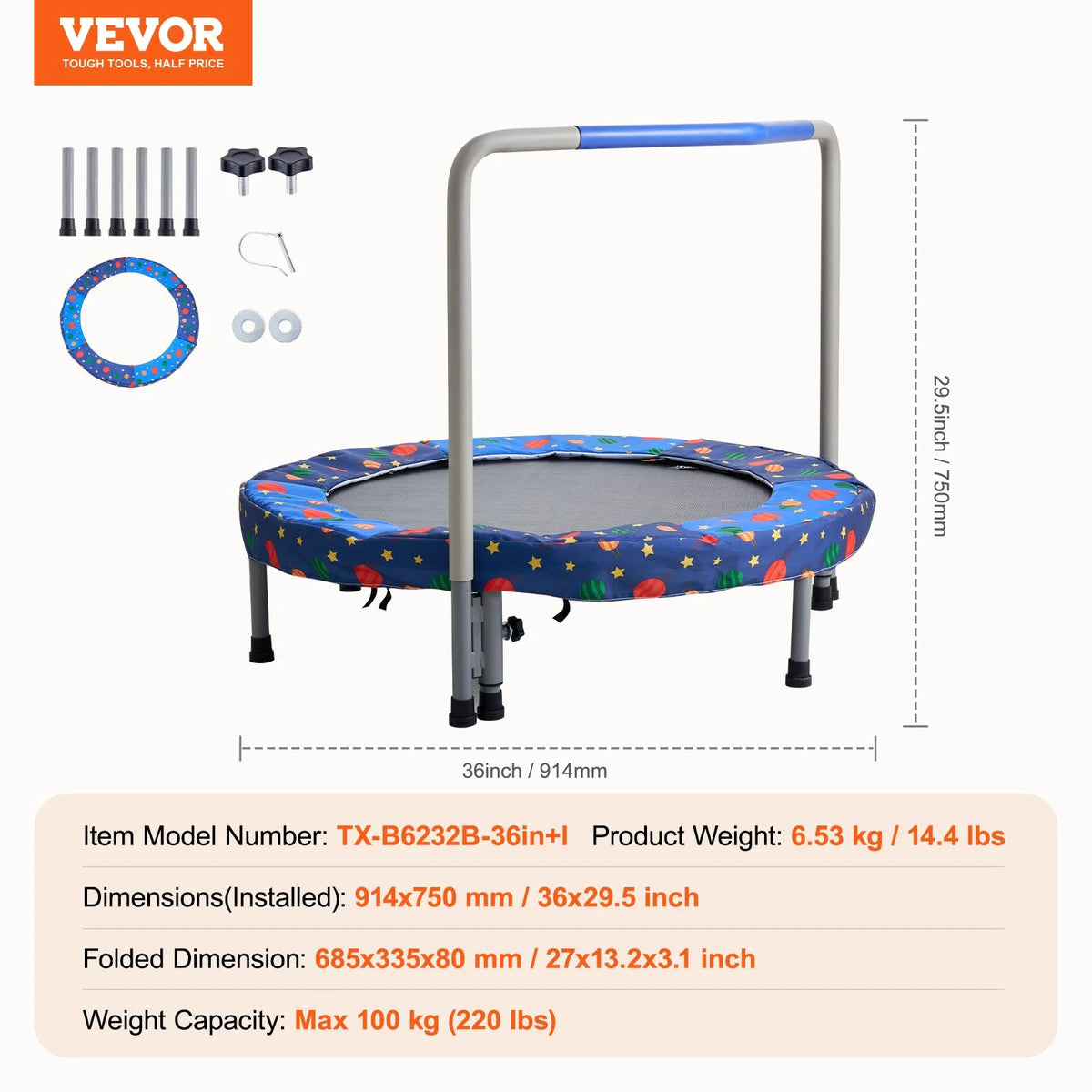 36" Trampoline for Kids Foldable Mini Toddler Trampoline Indoor Outdoor - View 6