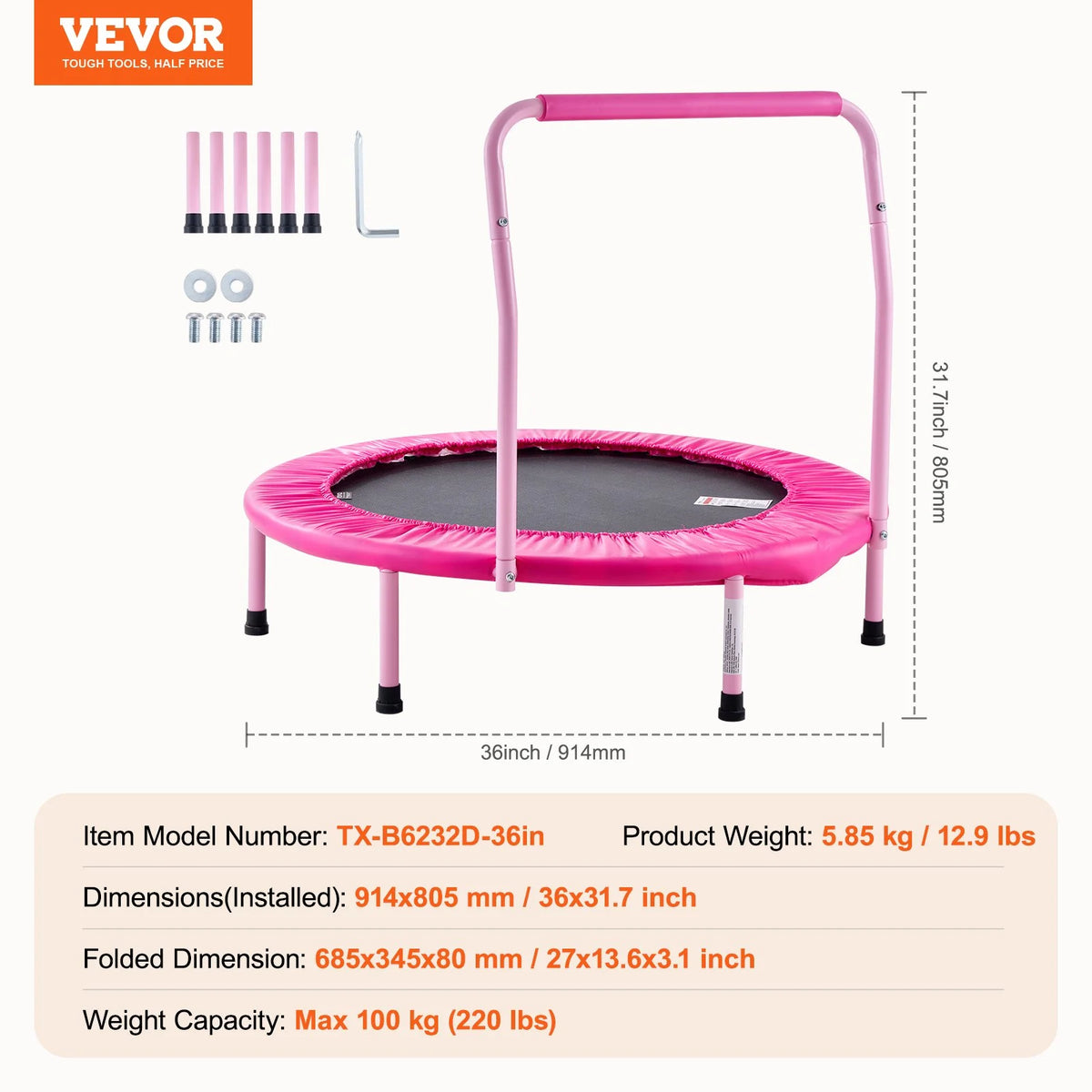 36" Trampoline for Kids Foldable Mini Toddler Trampoline Indoor Outdoor - View 7