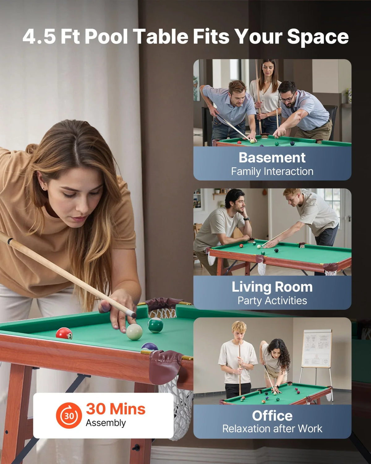 4.5 ft Folding Billiards Table Portable Foldable Pool Tables Game Set Bule Cloth - View 5