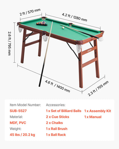 4.5 ft Folding Billiards Table Portable Foldable Pool Tables Game Set Bule Cloth - View 6