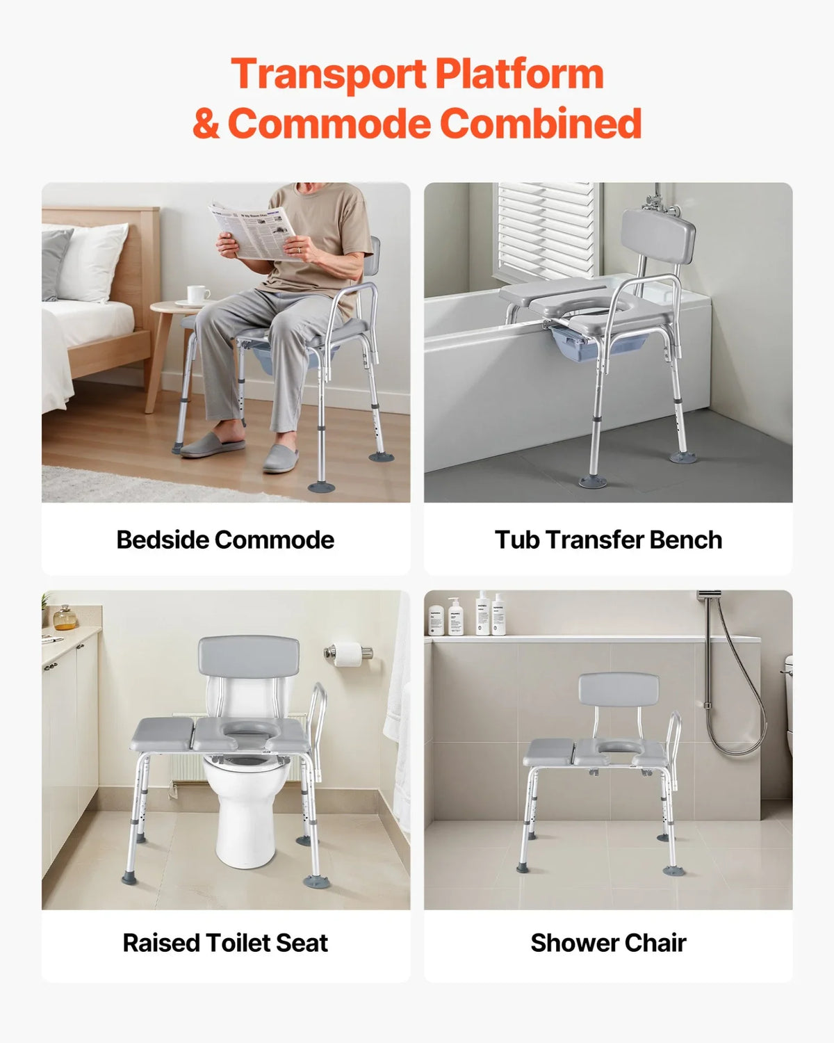 4-in-1 Bedside Commode Chair Raised Toilet Seat 500 lbs Adjustable Height - View 2