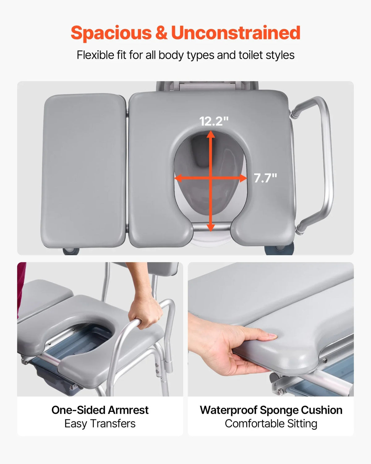 4-in-1 Bedside Commode Chair Raised Toilet Seat 500 lbs Adjustable Height - View 7