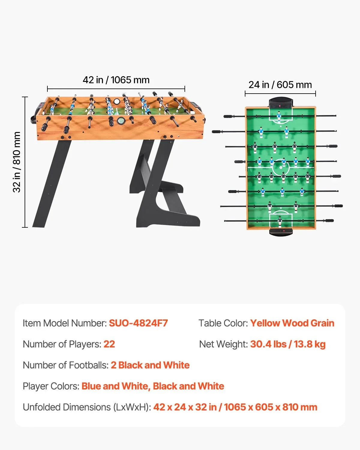 42 inch Folding Football Soccer Game Table Standard Size Indoor Table for Home - View 8