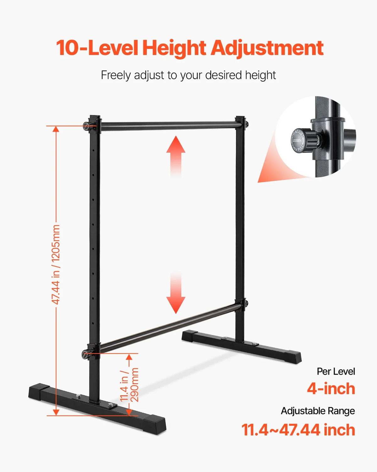 4Ft Ballet Barre Freestanding Portable Fitness Dance Bar Height Adjustable - View 4