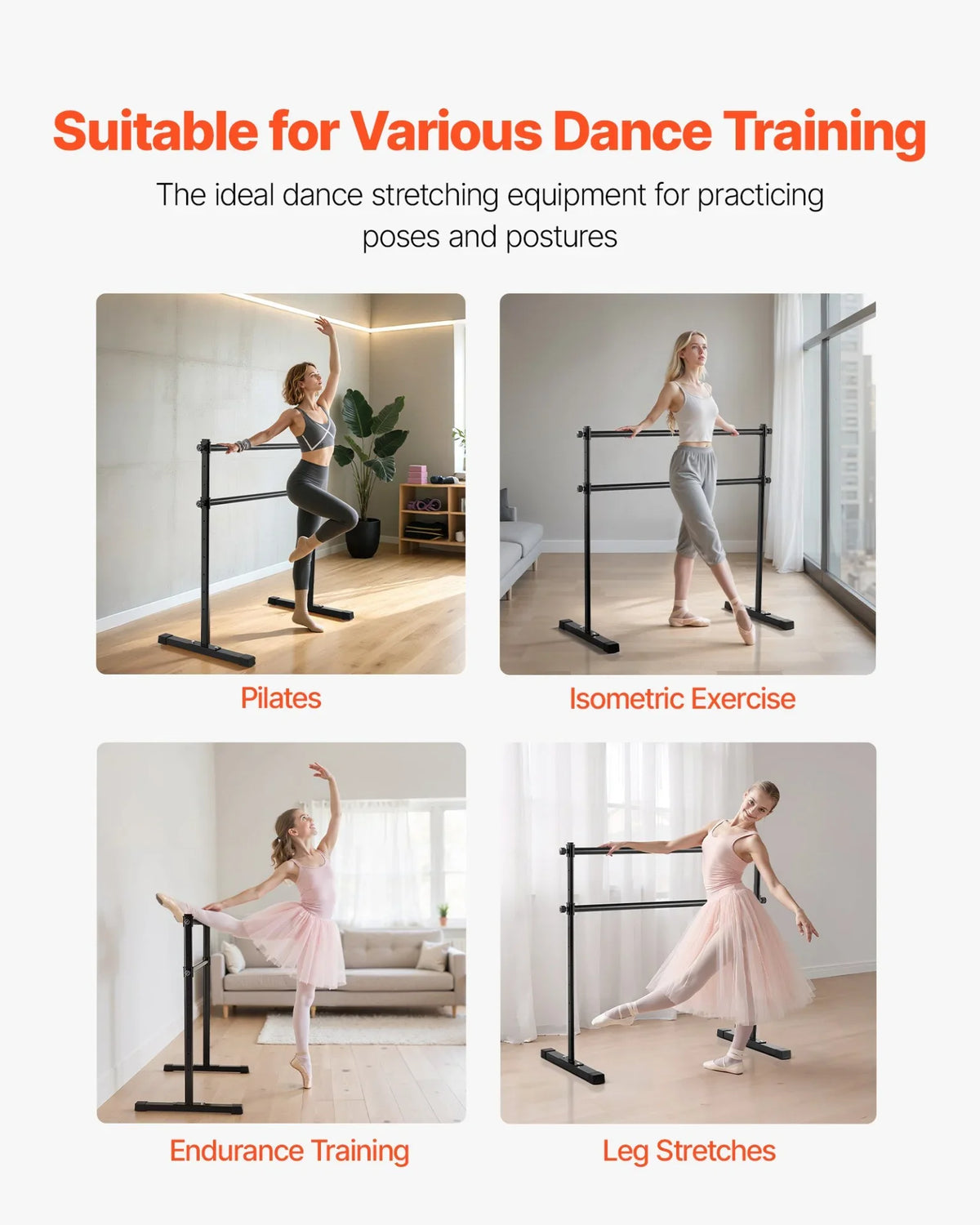 4Ft Ballet Barre Freestanding Portable Fitness Dance Bar Height Adjustable - View 5