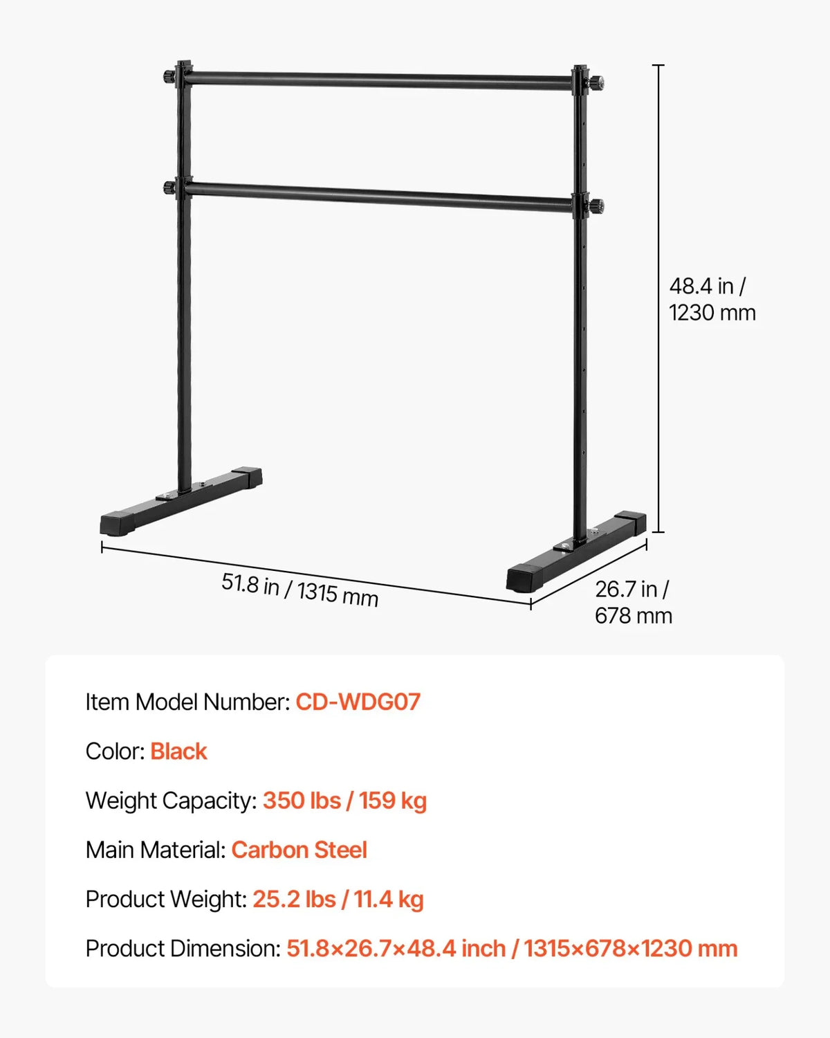 4Ft Ballet Barre Freestanding Portable Fitness Dance Bar Height Adjustable - View 7