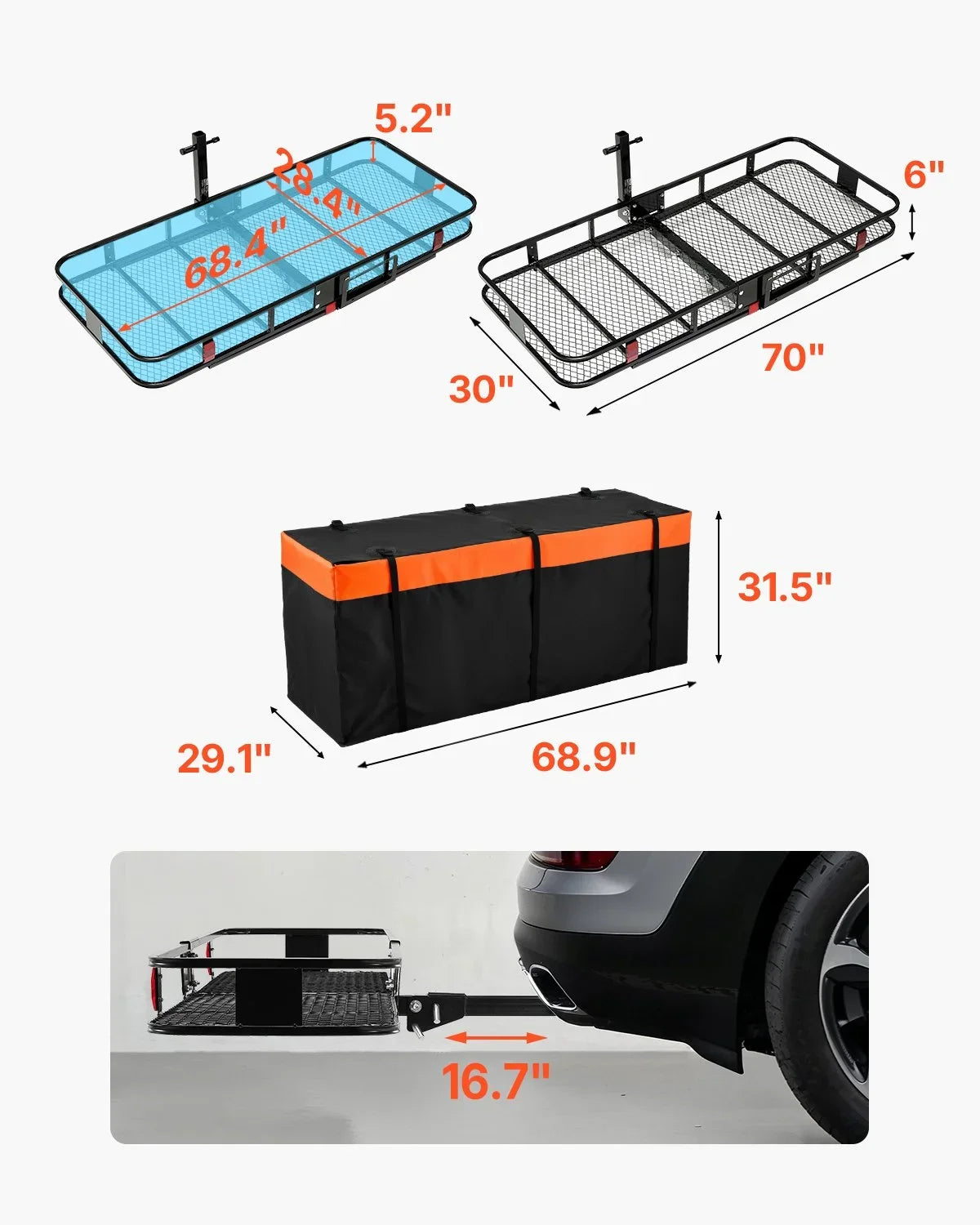 500 lbs Hitch Cargo Carrier Folding Hitch Cargo Carrier for 2" Receiver - View 2
