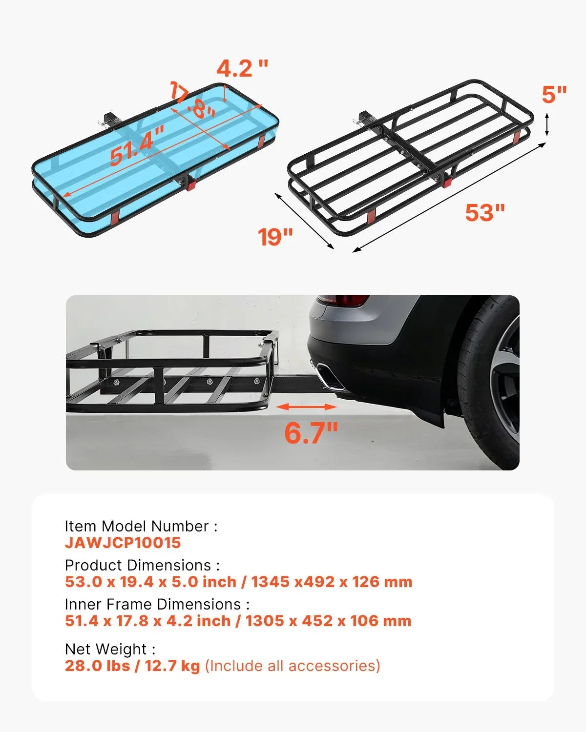 500 lbs Hitch Cargo Carrier Folding Hitch Cargo Carrier with Cargo Net - View 7