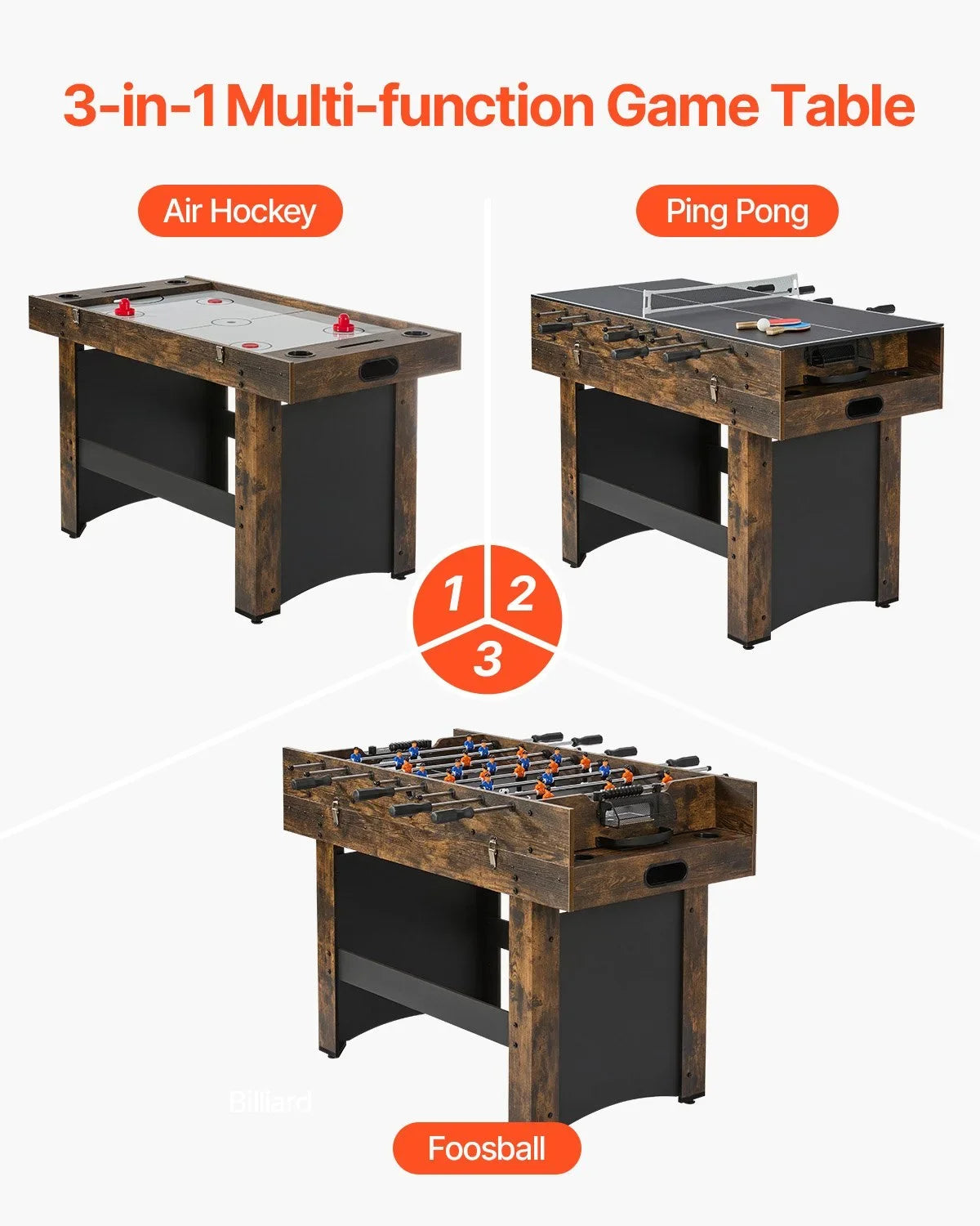 54" Air Hockey Table 3-in-1 Air Powered Combo Table Hockey Ping Pong Foosball - View 2