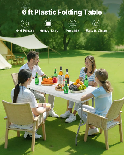 6 Ft Plastic Folding Table Portable Picnic Utility Table Handle Indoor Outdoor