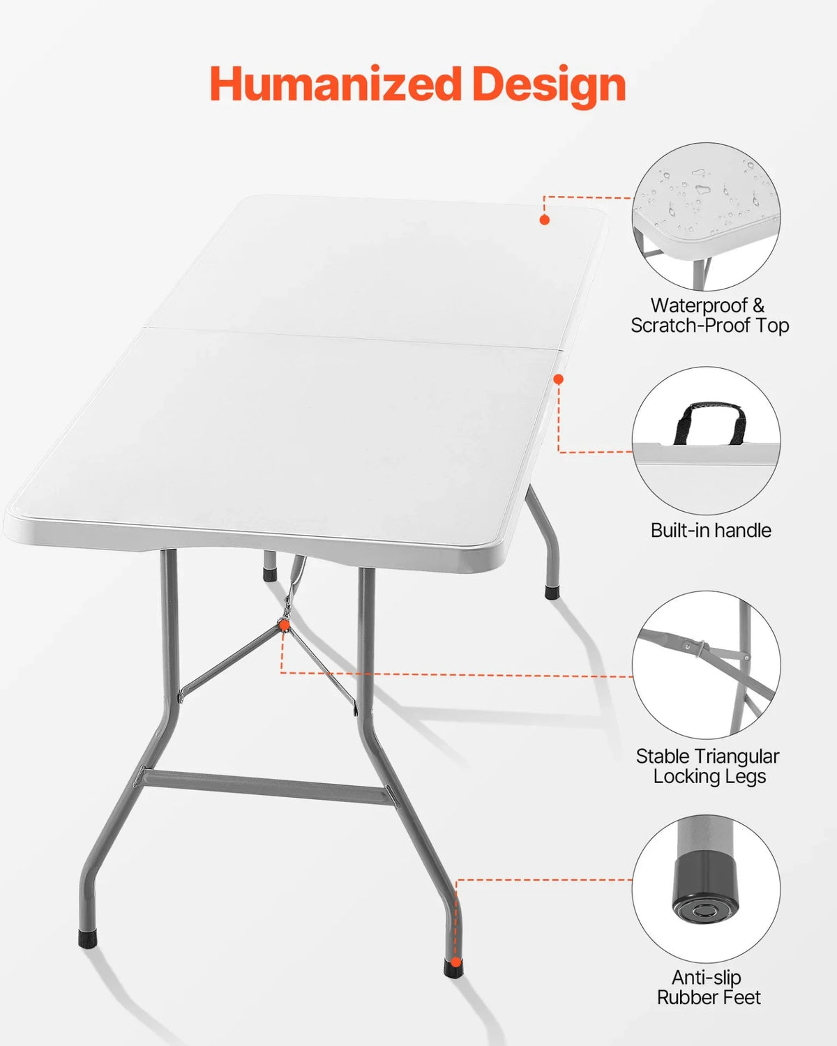 6 Ft Plastic Folding Table Portable Picnic Utility Table Handle Indoor Outdoor - View 4