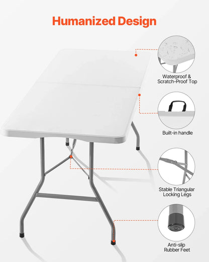 6 Ft Plastic Folding Table Portable Picnic Utility Table Handle Indoor Outdoor - View 4