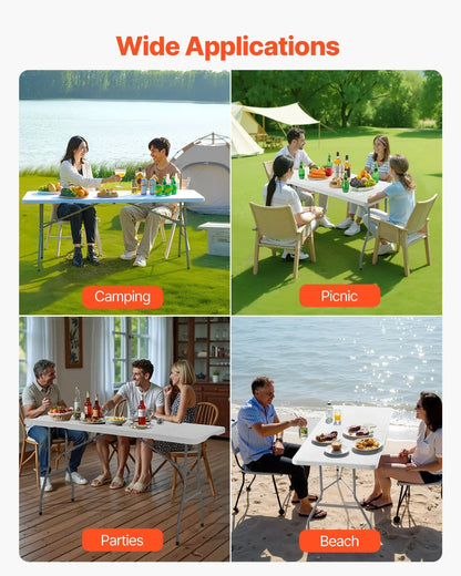 6 Ft Plastic Folding Table Portable Picnic Utility Table Handle Indoor Outdoor - View 5