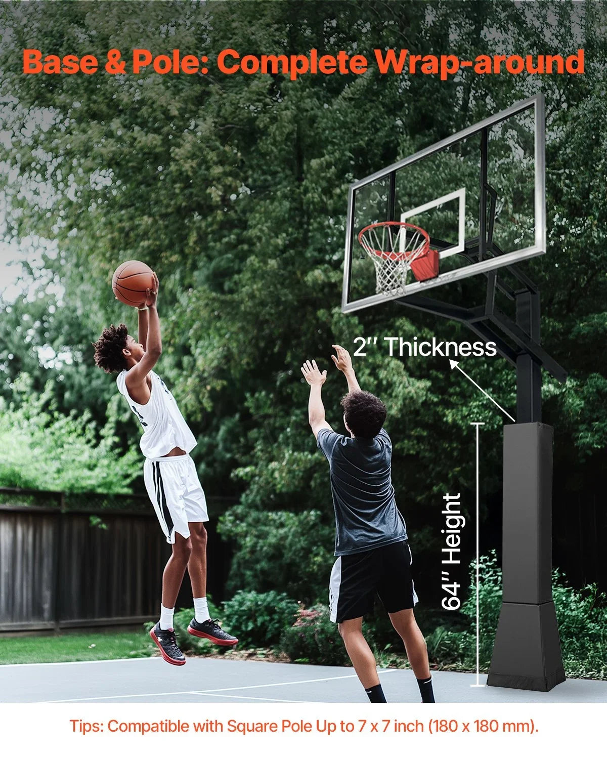 64" Tall Basketball Pole Pad All-weather Durable Padding for 7"x7" Square Pole - View 2