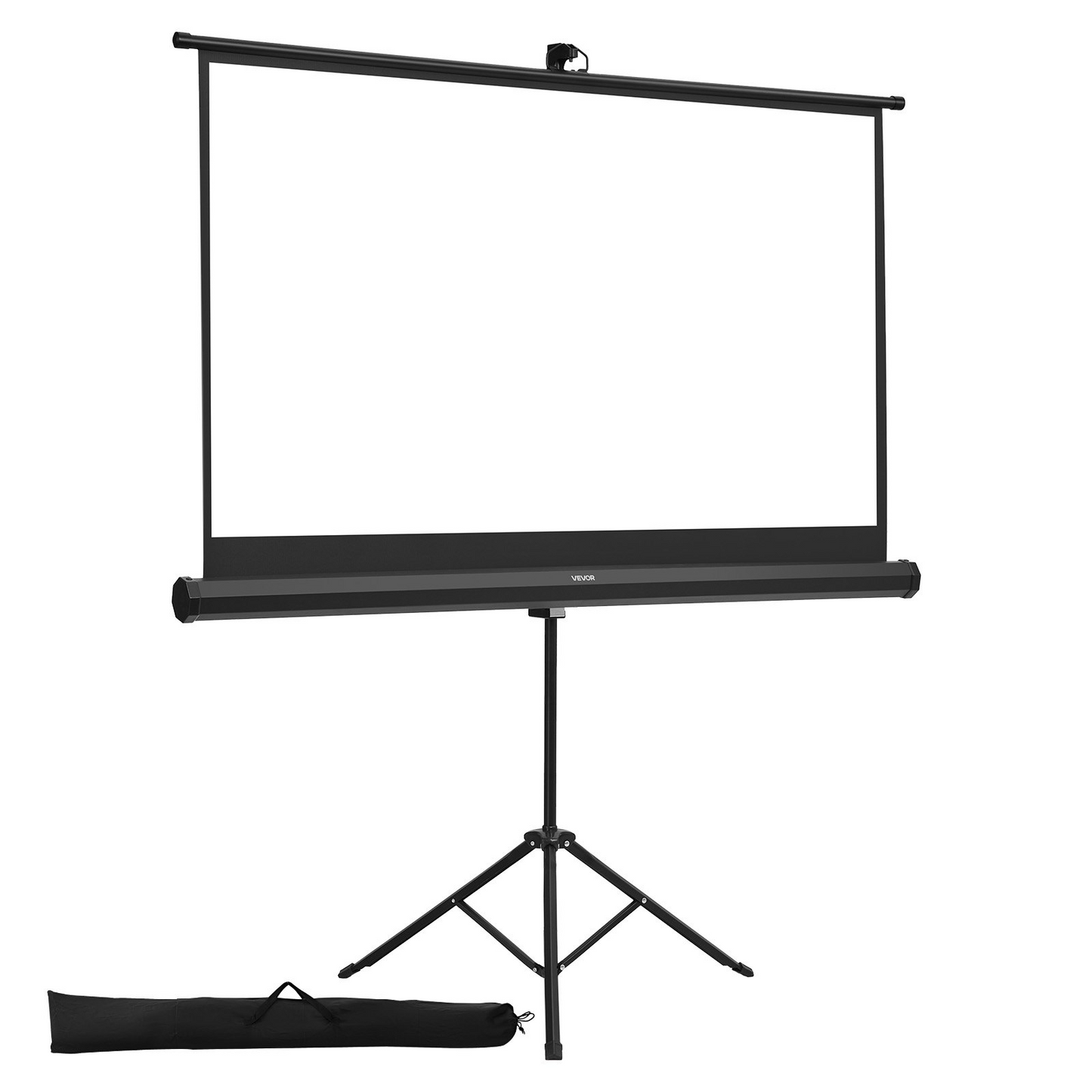 VEVOR portable projector screen with stand and carry bag, 60-inch wrinkleless projection screen for indoor and outdoor use.