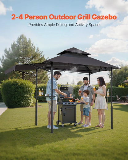 8'x5' Reinforced BBQ Grill Gazebo Canopy with Shelf & Awning Double-Tiered Top