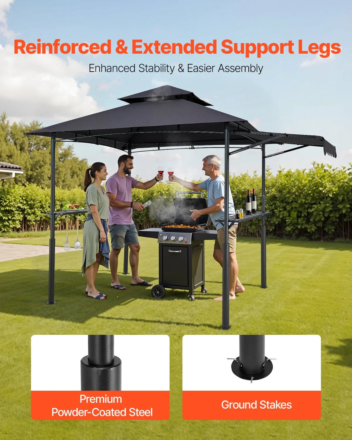 8'x5' Reinforced BBQ Grill Gazebo Canopy with Shelf & Awning Double-Tiered Top - View 3