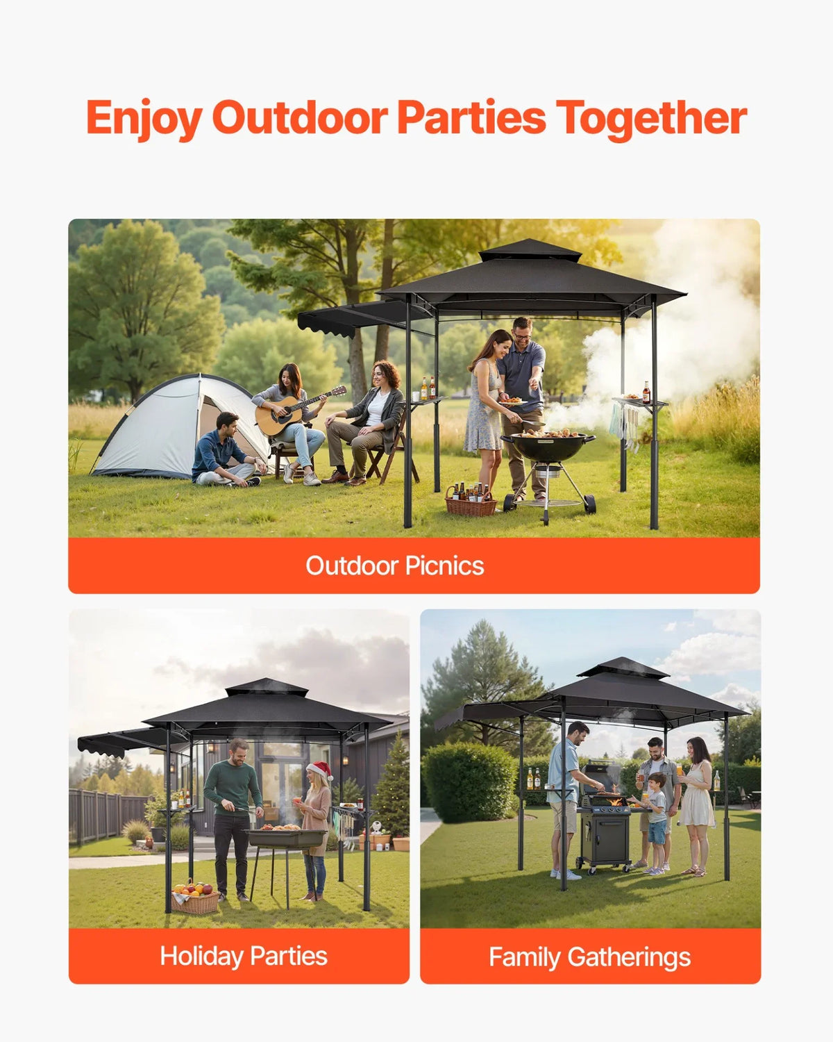 8'x5' Reinforced BBQ Grill Gazebo Canopy with Shelf & Awning Double-Tiered Top - View 5
