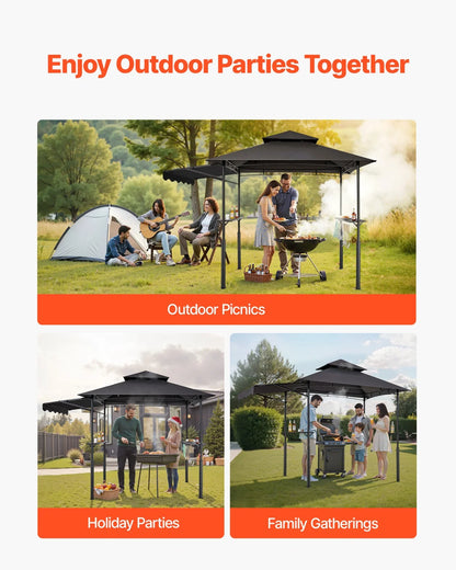 8'x5' Reinforced BBQ Grill Gazebo Canopy with Shelf & Awning Double-Tiered Top - View 5