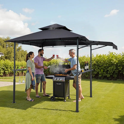 8'x5' Reinforced BBQ Grill Gazebo Canopy with Shelf & Awning Double-Tiered Top - View 7