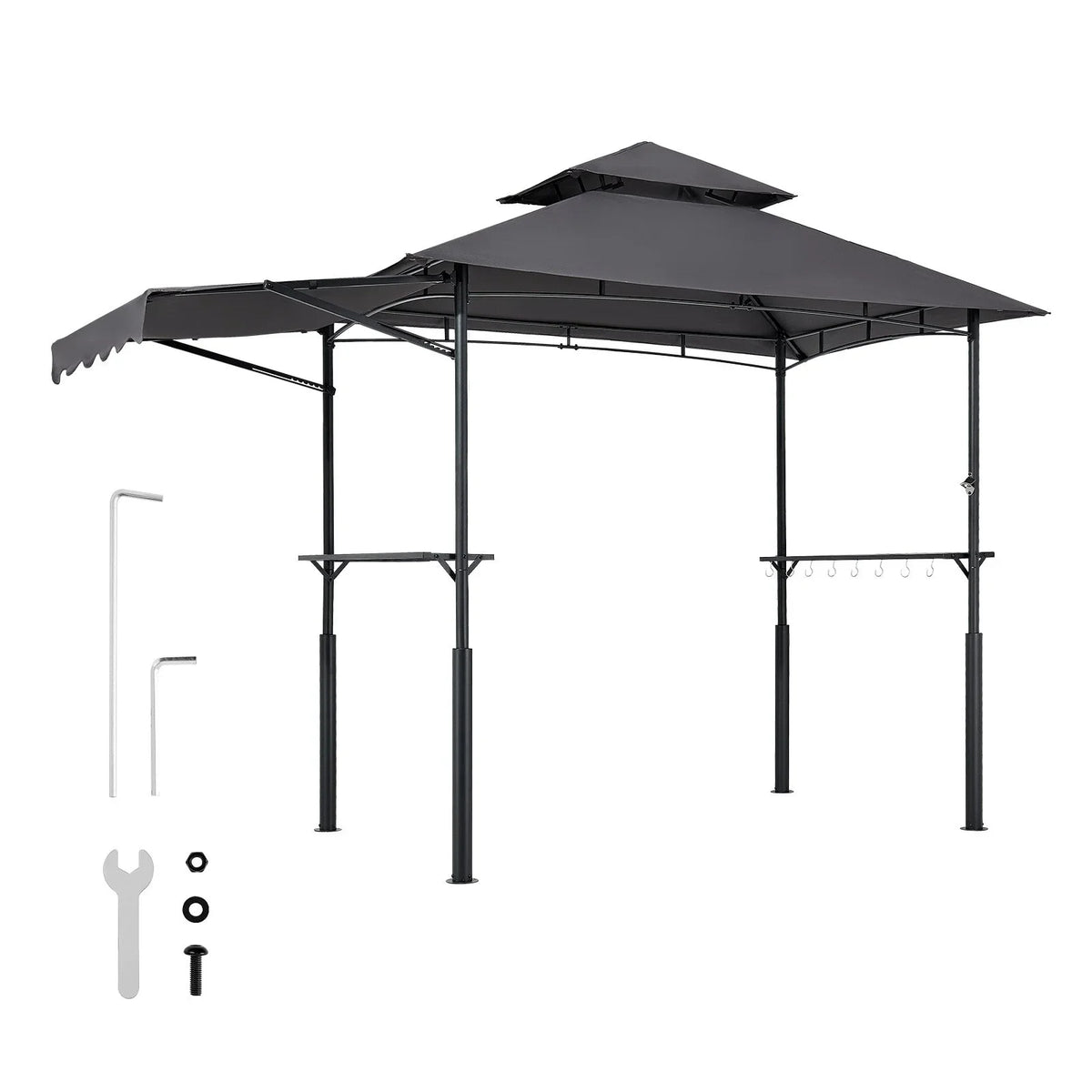 8'x5' Reinforced BBQ Grill Gazebo Canopy with Shelf & Awning Double-Tiered Top - View 8