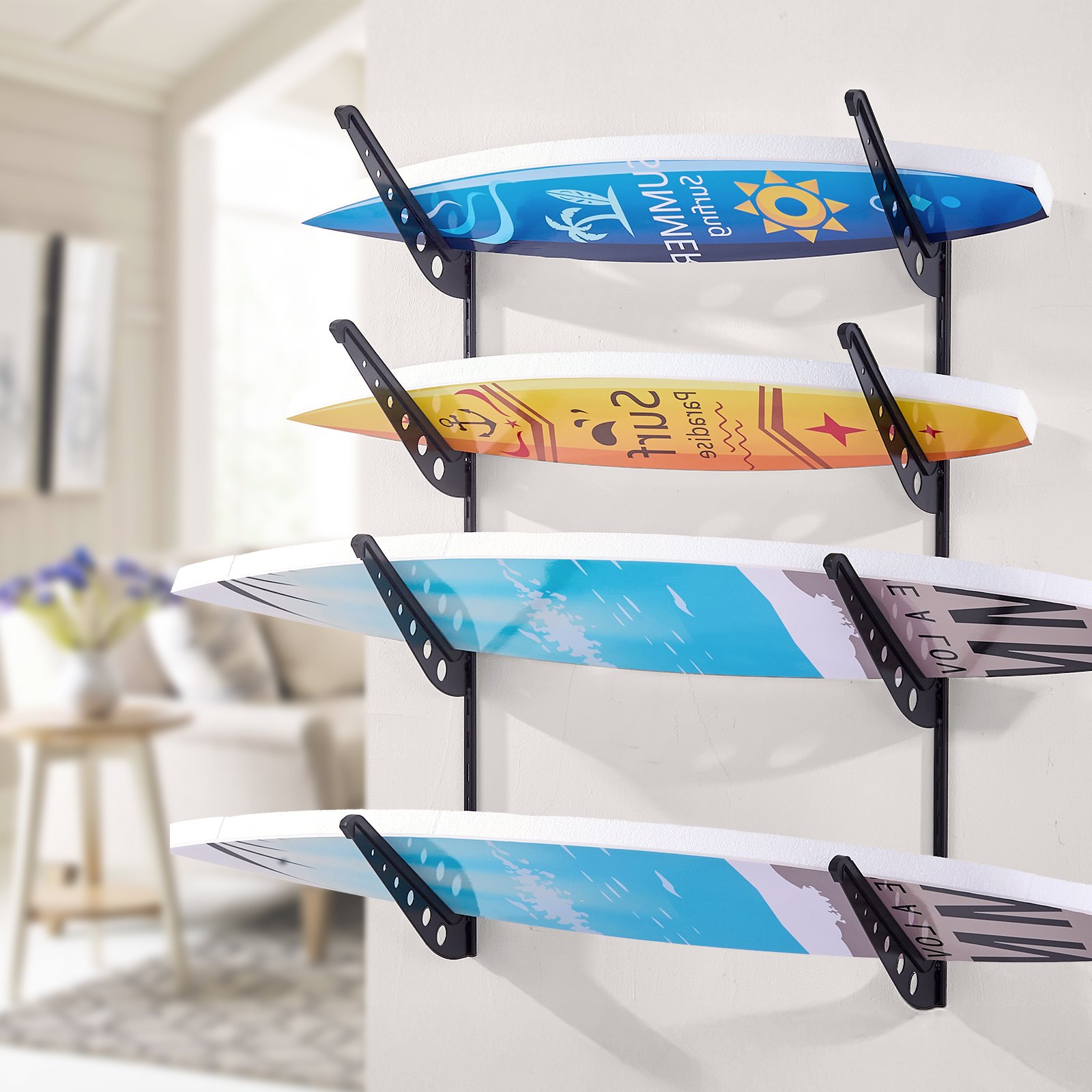 VEVOR Surfboard Wall Mount 4 Tiers Horizontal Surfboard Rack for Stora ...