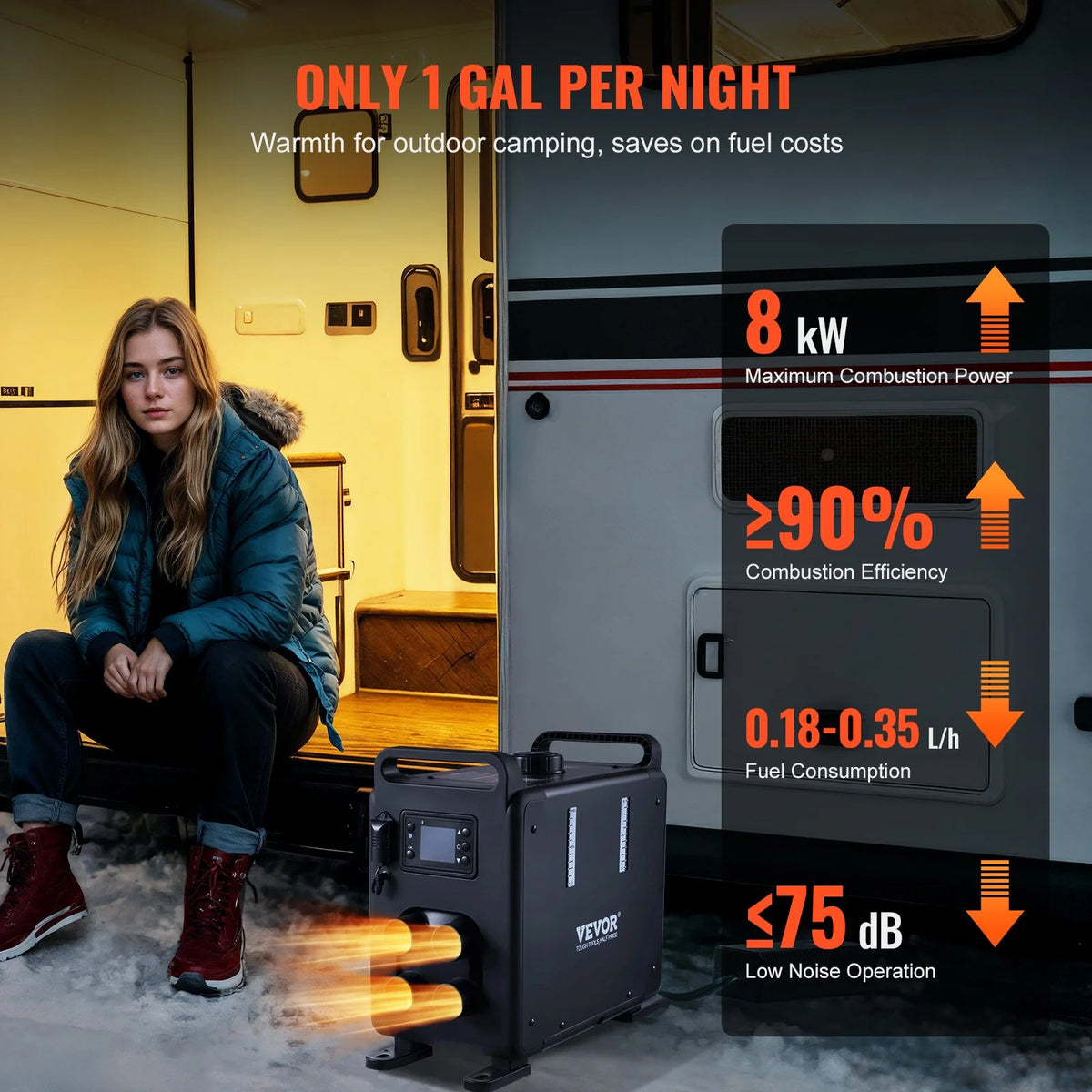 8KW Diesel Air Heater 12V/24V, Bluetooth App & Remote Control, Vertical Portable Heater - View 5