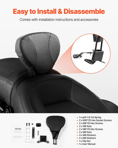 Adjustable Motorcycle Backrest Sissy Bar, Fit Harley Touring Models 2009-2024 with One-piece Slotted Seat, Street Glide, Road Glide, and Road King, Detachable Rider Backrest for Motorcycles, Black - View 4