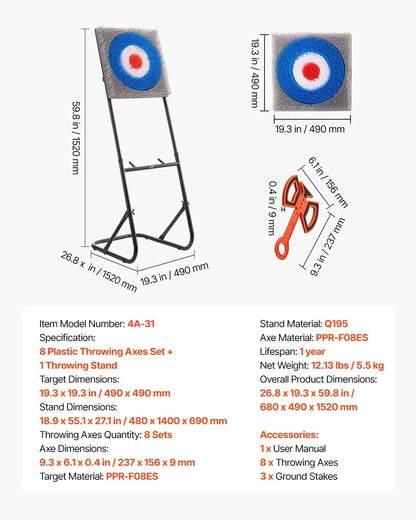 Axe Throwing Game Plastic Bristle Target with 8 Throwing Axes Set Steel Frame - View 6