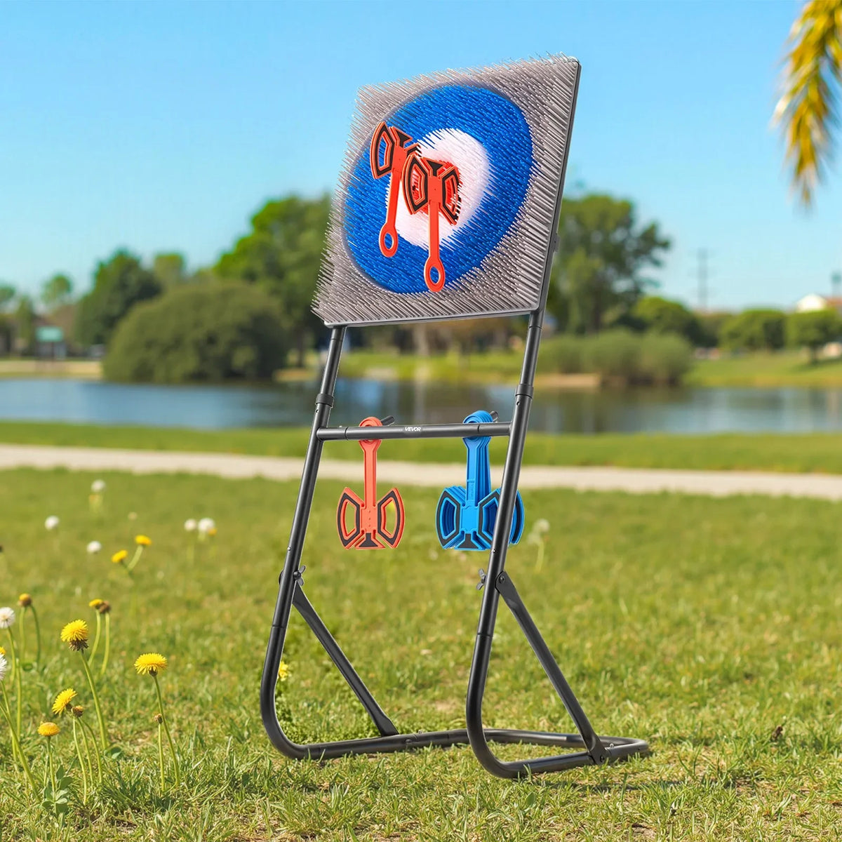 Axe Throwing Game Plastic Bristle Target with 8 Throwing Axes Set Steel Frame - View 7