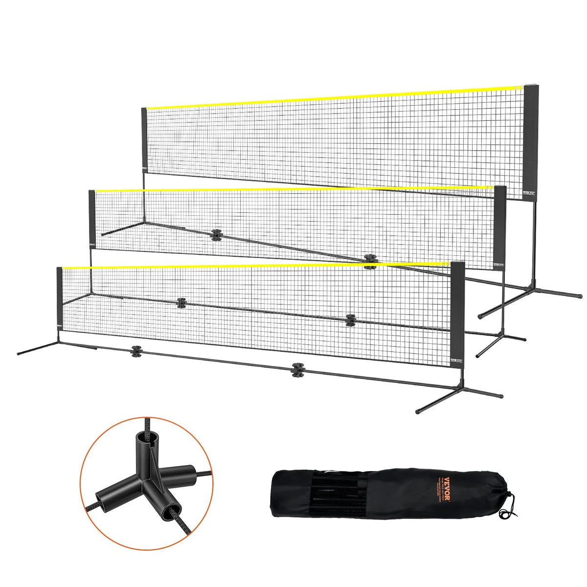 Badminton Net, Height Adjustable Volleyball Net, 17ft Wide Foldable Pickleball Net, Portable Easy Setup Tennis Net Set with Poles, Stand and Carry Bag, for Kids Backyard Game Indoor Outdoor Use