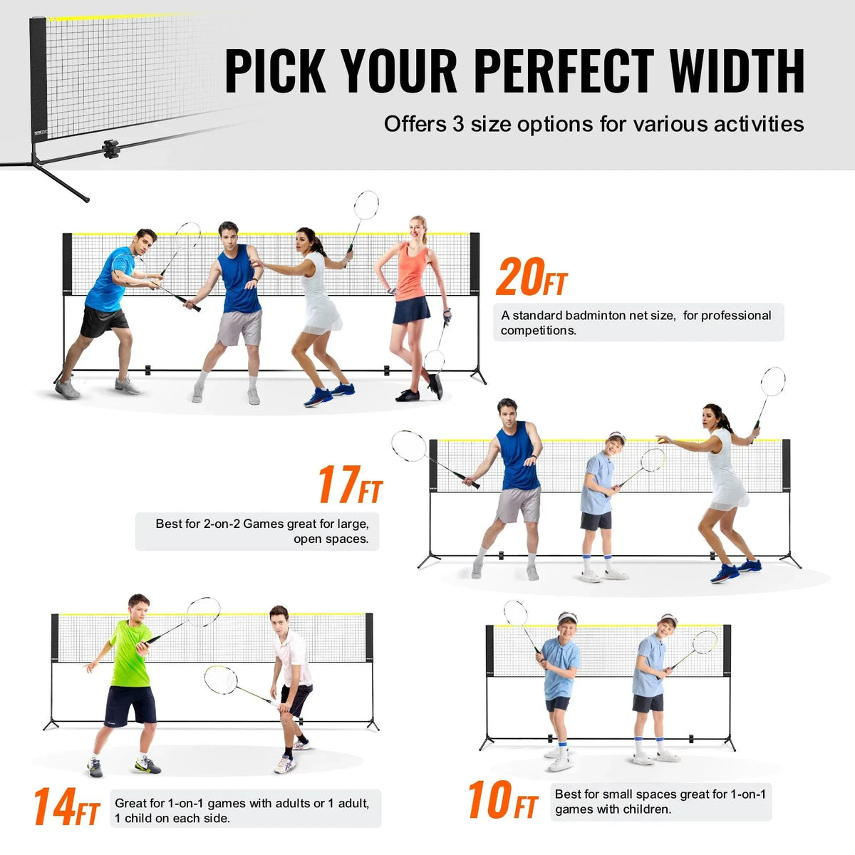 Badminton Net, Height Adjustable Volleyball Net, 17ft Wide Foldable Pickleball Net, Portable Easy Setup Tennis Net Set with Poles, Stand and Carry Bag, for Kids Backyard Game Indoor Outdoor Use - View 4
