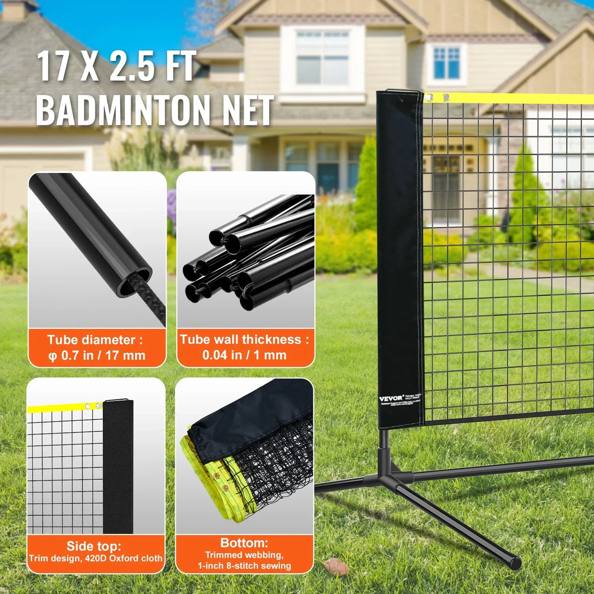 Badminton Net, Height Adjustable Volleyball Net, 17ft Wide Foldable Pickleball Net, Portable Easy Setup Tennis Net Set with Poles, Stand and Carry Bag, for Kids Backyard Game Indoor Outdoor Use - View 5