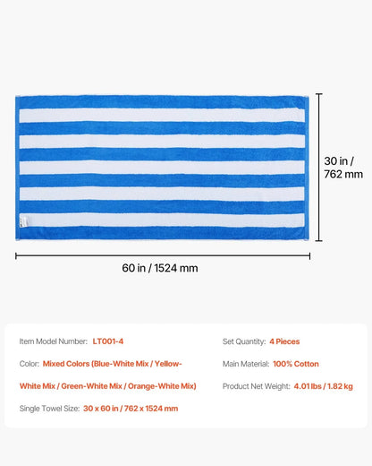 Beach Towel 4 Pack Large Pool Towel 30 x 60 in 100% Cotton Swimming Towel - View 6
