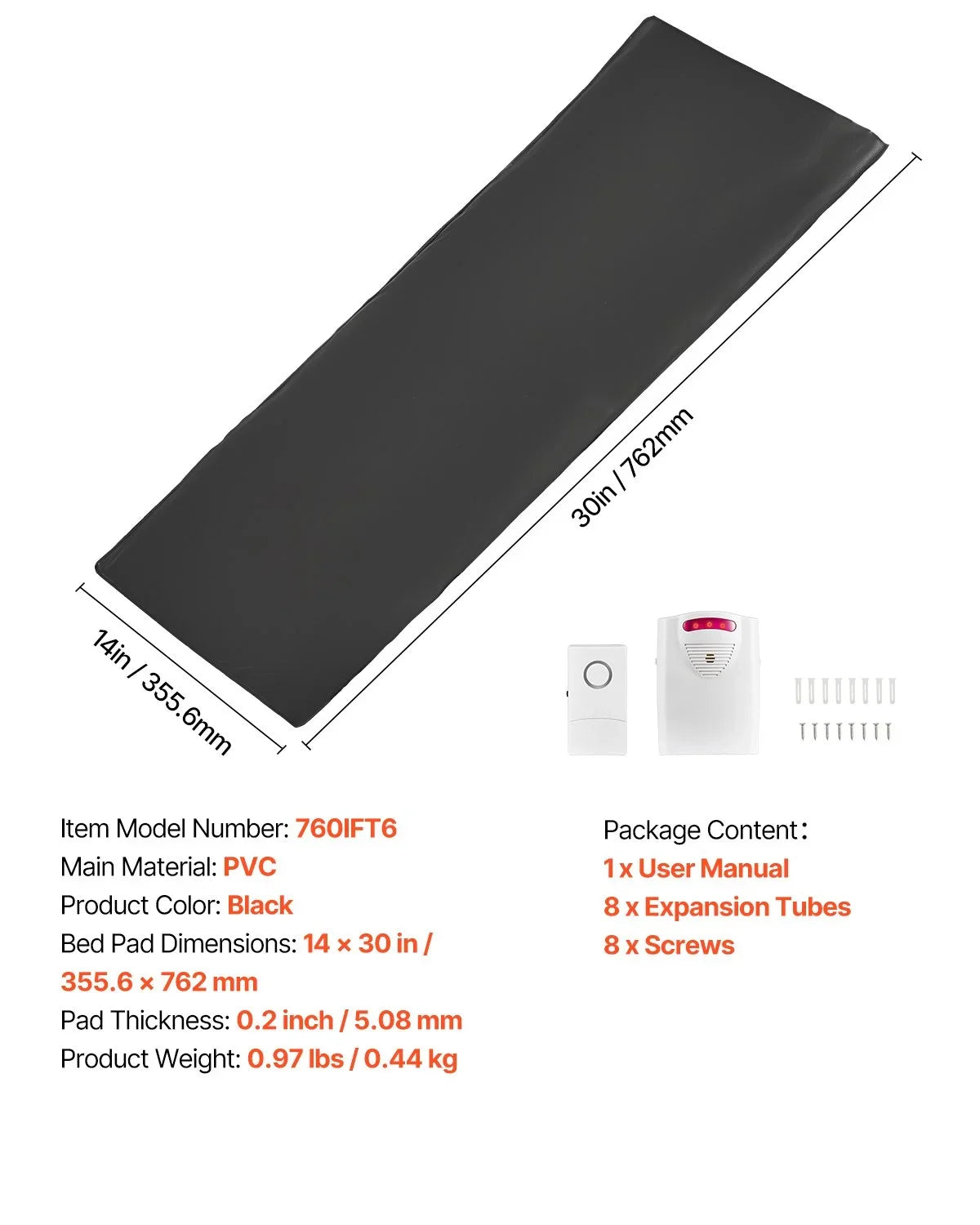 Bed Alarm System for Elderly Adults 14" x 30" Wireless Bed Sensor Pad with Pager - View 6