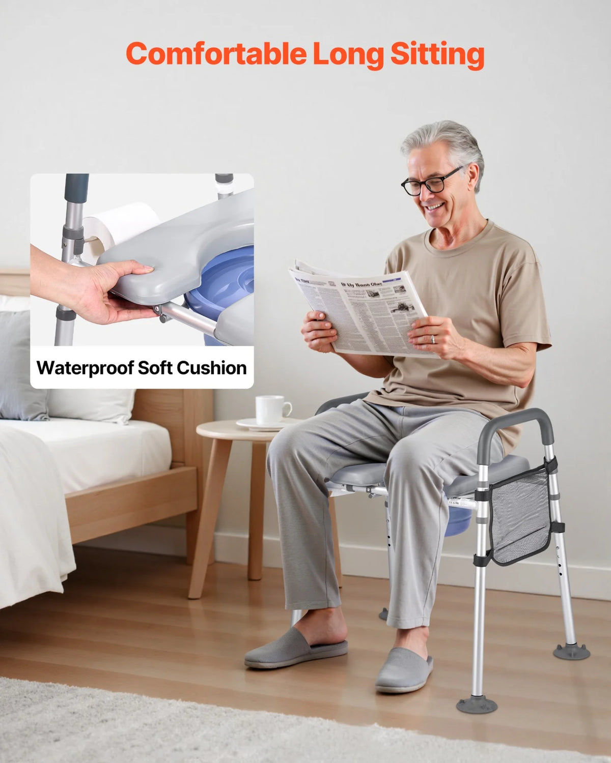 Bedside Commode Chair 4-in-1 Raised Toilet Seat Adjustable Height 500 lbs - View 4