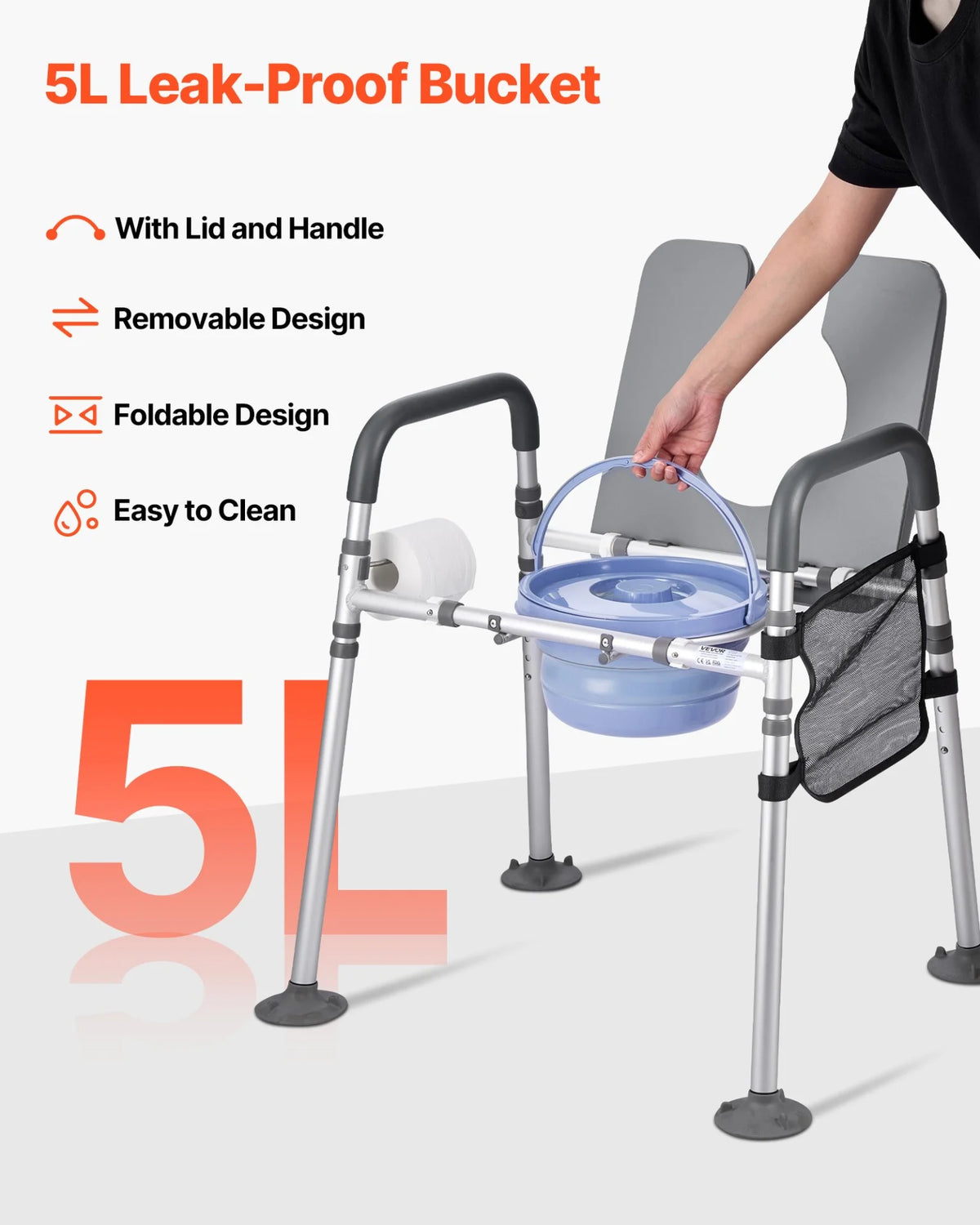 Bedside Commode Chair 4-in-1 Raised Toilet Seat Adjustable Height 500 lbs - View 5